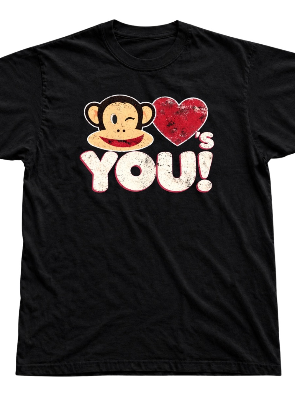 Black Graphic Tee with Heart & Monkey